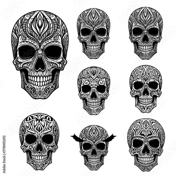 Fototapeta Ornate Skull Collection - Intricate Designs and Patterns.