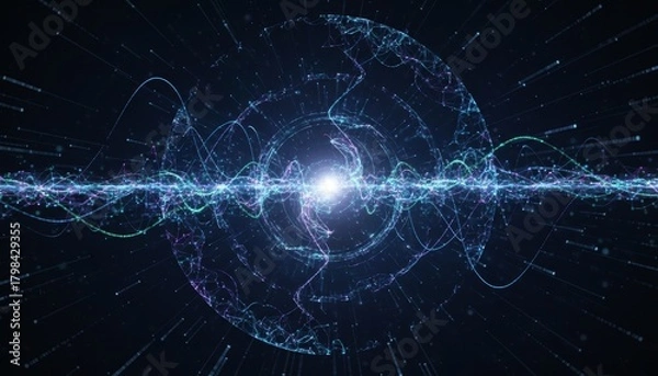 Fototapeta Abstract tech background with swirling energy and light particles