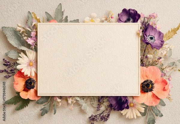 Fototapeta Elegant Floral Frame with Cream Textured Paper for Design.