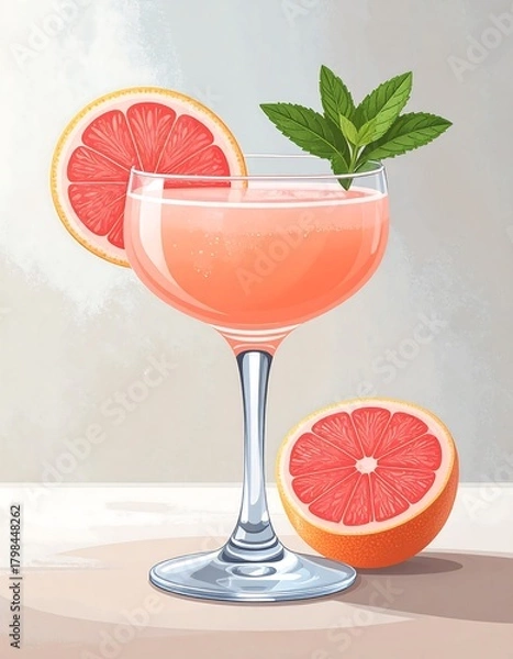 Fototapeta Pink cocktail with grapefruit slices (1)