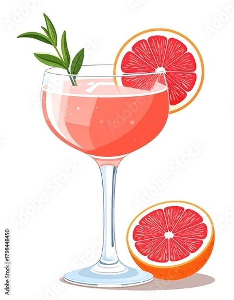 Fototapeta Pink cocktail with grapefruit slices