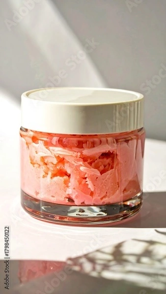 Fototapeta Pink cream in a clear jar