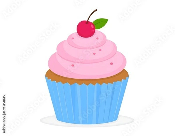 Fototapeta Pink cupcake with cherry