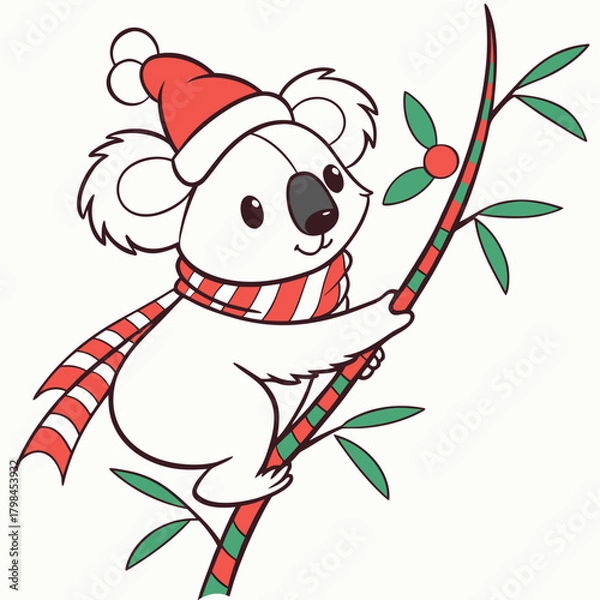 Obraz Amused expression on a Koala in a Christmas theme – Festive Cheer vector art