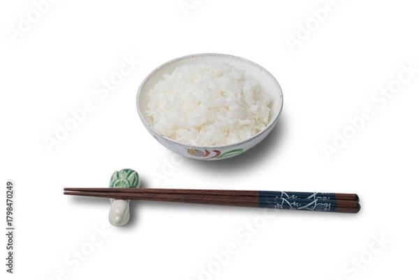 Obraz 炊き立てご飯と箸置きに置かれたお箸