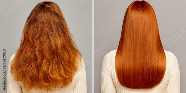 Obraz 癖毛とうるツヤストレートヘアのビフォーアフター