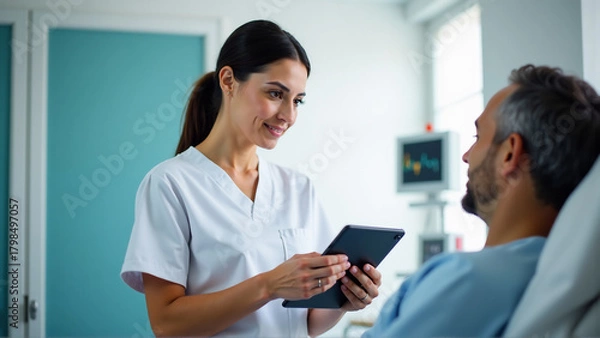 Fototapeta Dynamic Healthcare Professional with Tablet