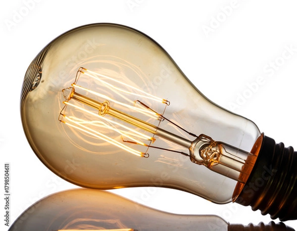 Fototapeta Light bulb with warm light on white transparent  background png 