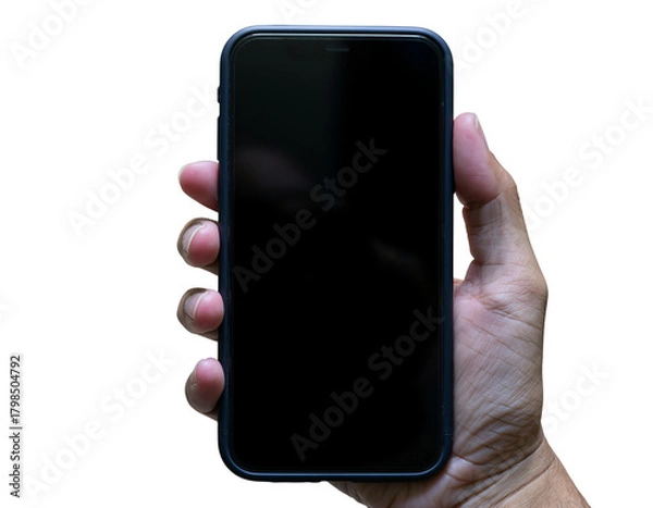 Fototapeta  Hand holding smartphone mockup as png photo with blank screen isolated on white background. mobile phone hand mockup 