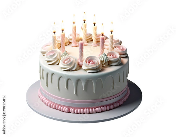 Fototapeta  Birthday cake with candles. Illustration Generative AI transparent background png 