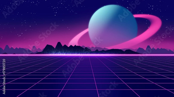 Fototapeta Retro futuristic background 1980s style 3d illustration.