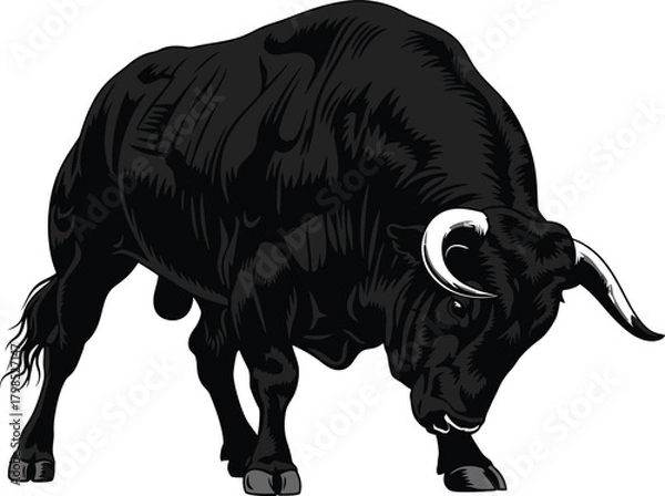 Fototapeta Black bull with horns