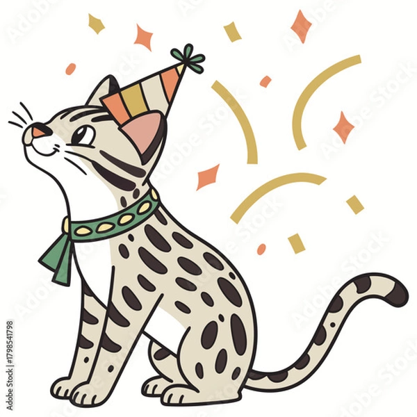 Obraz Surprised Margay, set in a charming New Year celebration theme – Midnight Sparkle color vector art