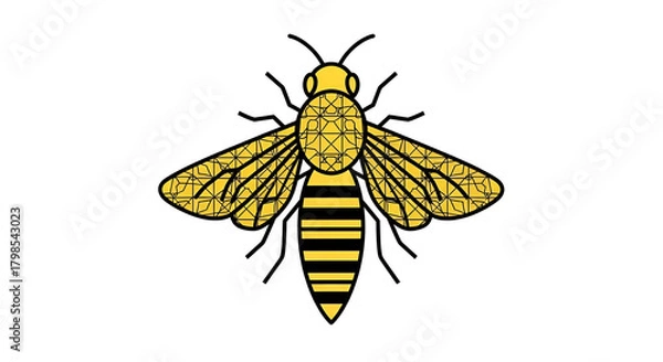 Fototapeta Stylized Bee Illustration with Geometric Wing Pattern and Striped Body