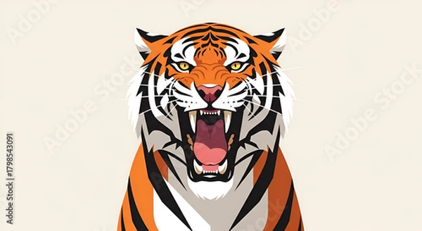 Obraz Roaring Tiger Illustration Aggressive Feline with Open Mouth
