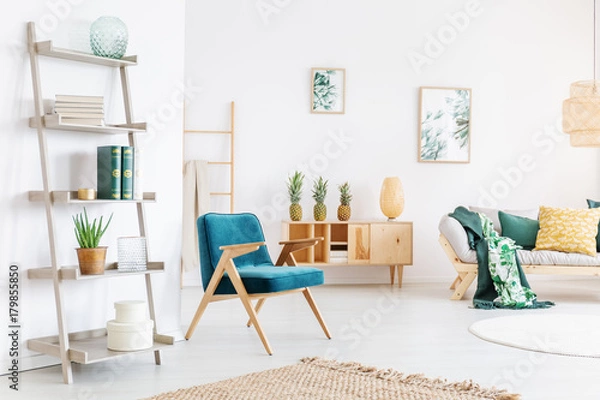 Fototapeta Relax room with blue armchair