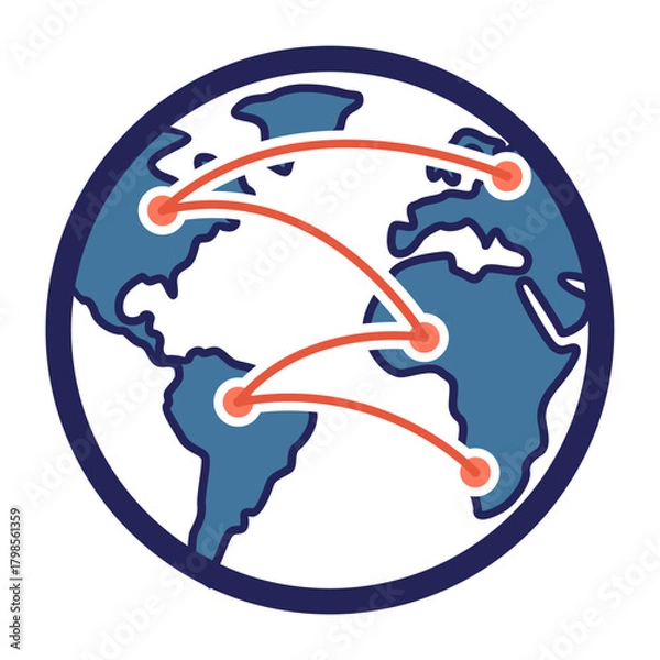 Fototapeta A minimalist global-connectivity icon representing international networks and interaction. Commonly used for global engagement programs, education, and worldwide collaboration themes.