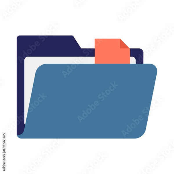 Fototapeta A blue folder icon with documents inside and an orange tab, symbolizing digital file organization and helping users manage and locate important information easily.