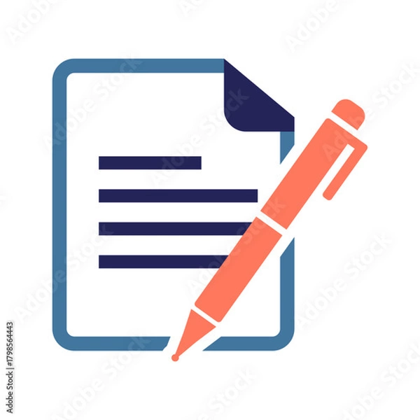 Fototapeta A simple contract icon showing a document and signature, symbolizing agreements, terms, legal commitments, and formal written obligations between parties.