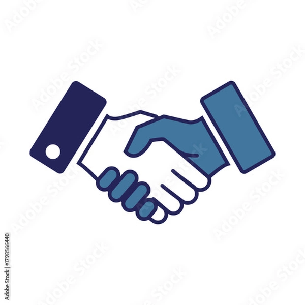 Fototapeta A simple line-art handshake icon in blue and white, symbolizing agreement, partnership, trust, collaboration, and teamwork. Commonly used for business, web, and app interfaces.