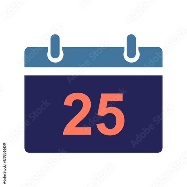 Fototapeta A flat calendar icon featuring the number 25, symbolizing a date, event, reminder, or deadline. Commonly used in apps, planners, schedules, and digital interfaces.