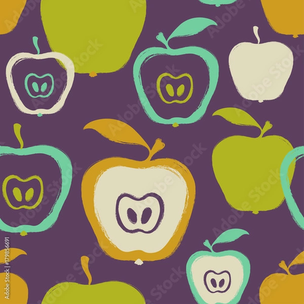 Fototapeta Brush Grunge Apple Seamless Pattern.