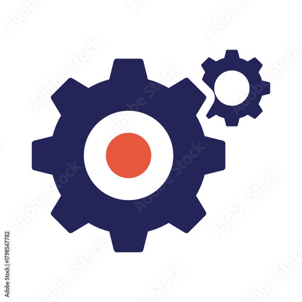 Fototapeta Clean vector icon of two interlocking gears, showing a simple symbol for settings, mechanics, teamwork, and system control in a modern flat style.