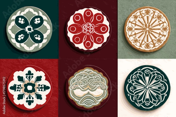 Fototapeta Korean Winter Holiday Floral Medallion Set