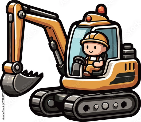 Obraz ショベルカーを運転する人のイラスト