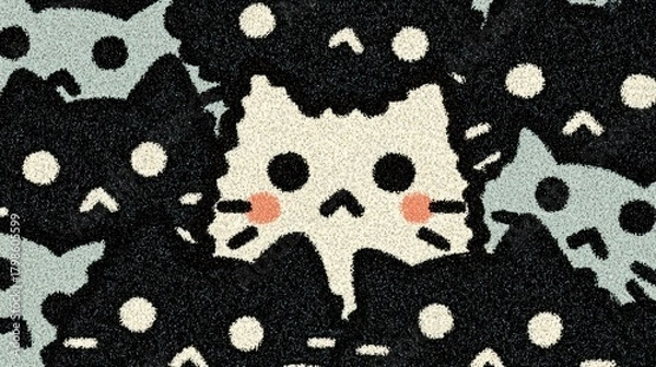 Fototapeta Cute Doodle Cat Pattern With Playful Cartoon Faces