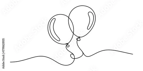 Fototapeta Continuous line drawing of two party balloons for celebration