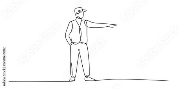 Obraz Continuous line drawing of a person giving directions or guidance.