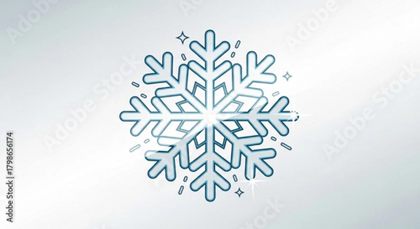 Obraz Illustration of a single snowflake with a light blue outline and sparkles on a isolated on for winter or holiday themes