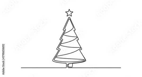 Obraz Elegant single line drawing of a christmas tree with a star on top, perfect for minimalist holiday designs, isolated on
