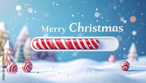 Obraz Merry Christmas loading concept with candy cane. 3d illustration elegant