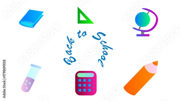 Obraz Set of educational icons. Creative back to school banner on white background, vector illustration.