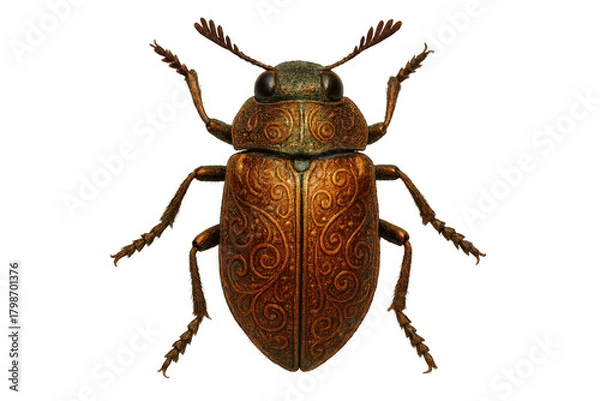 Obraz Steampunk beetle with elaborate filigree ornamentation, designed as a decorative insect made from bronze and brass, transparent background