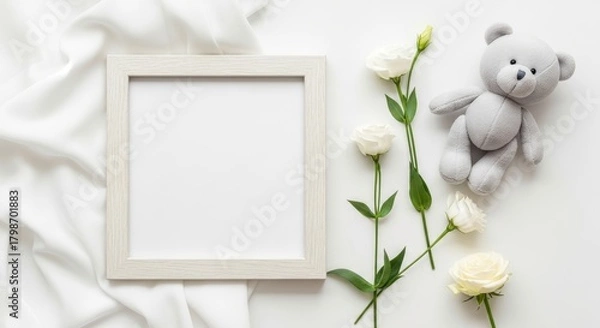 Obraz White picture frame with flowers on a clean background