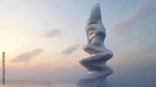 Obraz Futuristic Architecture - A Swirling Skyscraper Against a Pastel Sky.