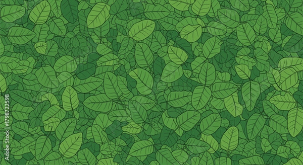Fototapeta A lush, vibrant overhead view of various shades of green leaves, creating a dense and natural textured background.