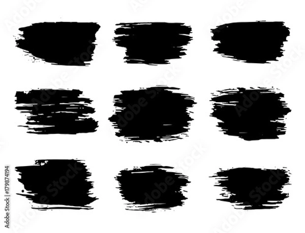 Fototapeta Vector grunge black ink  brush strokes isolated on white background. Vector illustration.