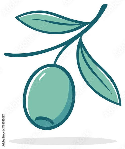 Fototapeta Simple green olive on a branch with leaves cartoon vector illustration icon