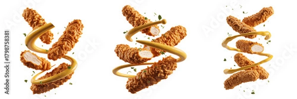 Fototapeta A Set For Chicken strips with honey mustard sauce isolated on transparent background
