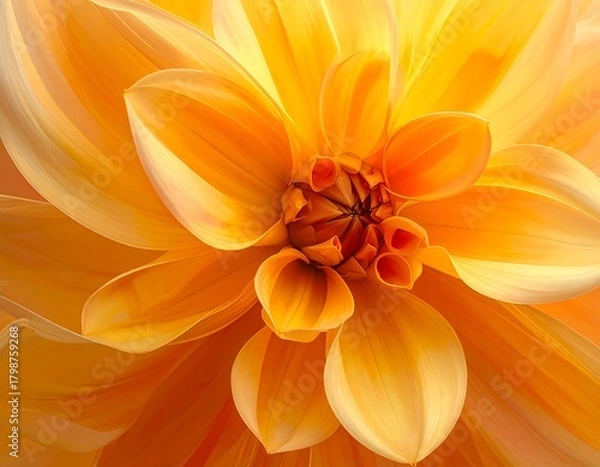 Fototapeta Close-up of a vibrant flower with layers of petals in hues of yellow and orange, showing intricate details and radial symmetry