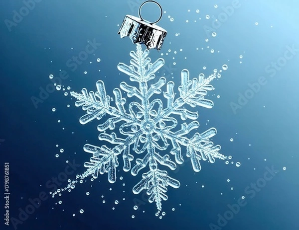 Obraz Crystal Snowflake Ornament on a Blue Background