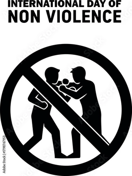 Fototapeta Vector international day of non violence with two figures boxing inside a crossed out circle symbol sign