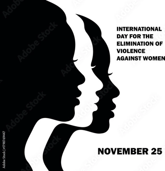 Fototapeta Vector three female silhouettes in black and white with international day for the elimination of violence