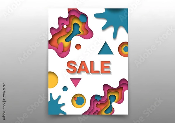 Obraz Abstract colorful sale announcement with geometric shapes and paper cut effect, vibrant design for marketing and promotion