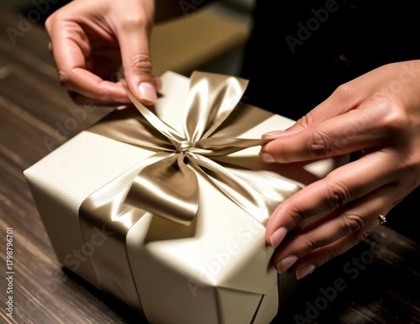Fototapeta Elegant Gift Wrapping with Ribbon Close Up Detail