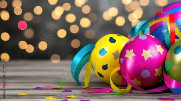 Fototapeta Colorful Party Decorations with Bokeh Background for Celebrations
